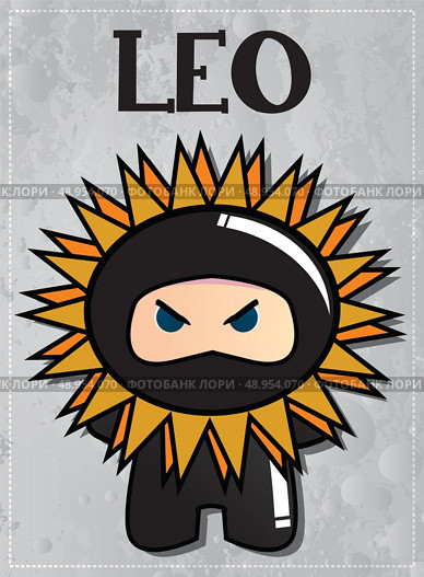 Zodiac sign Leo with cute black ninja character. Стоковая иллюстрация, агентство Ingram Publishing / Фотобанк Лори