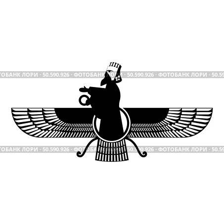 Zoroastrism religion Faravahar Zorostrian symbol Parsi icon black color vector illustration image flat style simple. Zoroastrism religion Faravahar Zorostrian symbol Parsi icon black color vector illustration image flat style. Стоковая иллюстрация, агентство Ingram Publishing / Фотобанк Лори