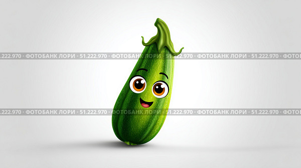 Zucchini with a cheerful face 3d character, transparent backgroun. Стоковое AI-изображение, AI-художник ALLA YURTAYEVA / Фотобанк Лори